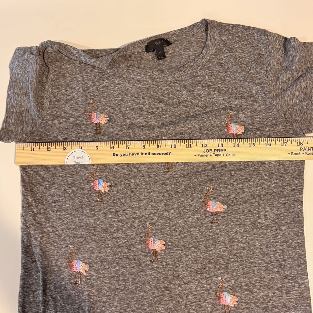 J Crew Vintage Flamingo Bird Sequin Womens Tee Size M Gray Preppy Summer Coastal - Picture 8 of 9